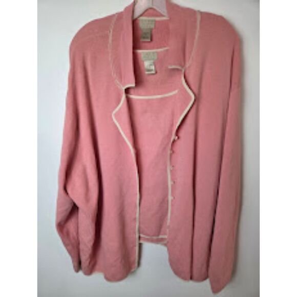 Sigrid Olsen Women Pink w/White Trim Silk Blend 2 Piece Top/Cardigan Set size 3X - Picture 1 of 8
